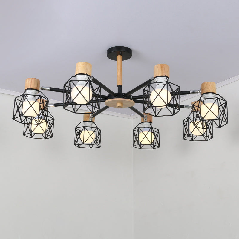 Iron Drum Wire Frame Chandelier Living Room 3/6/8-Light Modern Style Pendant Lighting in Black/White