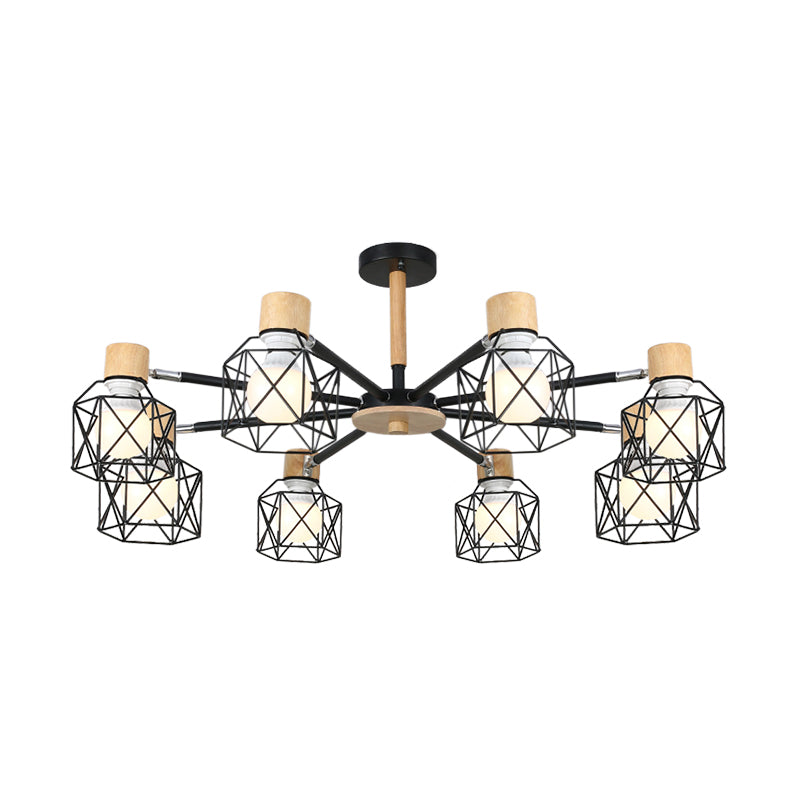 Iron Drum Wire Frame Chandelier Living Room 3/6/8-Light Modern Style Pendant Lighting in Black/White