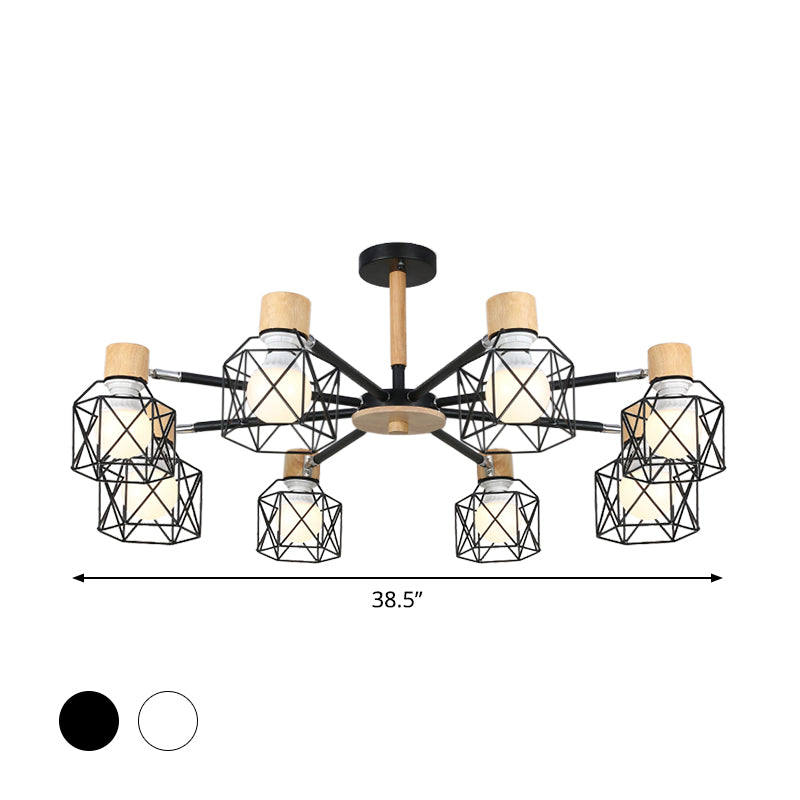 Iron Drum Wire Frame Chandelier Living Room 3/6/8-Light Modern Style Pendant Lighting in Black/White