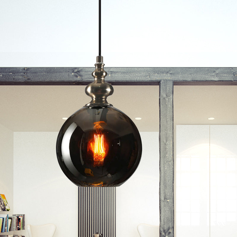 Single Bulb Round Pendant Lighting Fixture Industrial Grey/Clear/Amber Dimpled Glass Hanging Ceiling Light