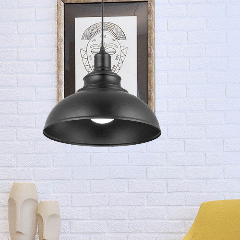 Metallic Black Hanging Light Dome 1 Light Vintage Style Pendant Lamp with Plug-In Cord in Black