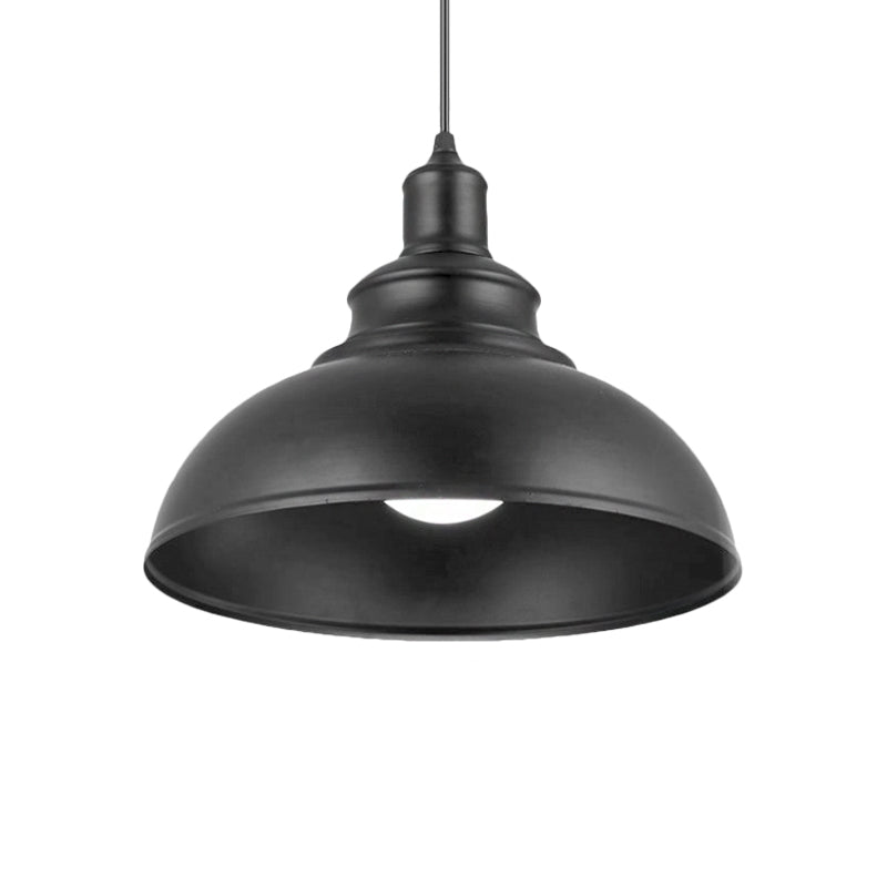 Metallic Black Hanging Light Dome 1 Light Vintage Style Pendant Lamp with Plug-In Cord in Black