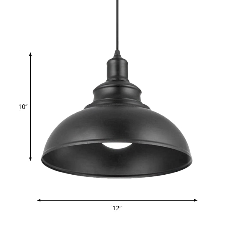 Metallic Black Hanging Light Dome 1 Light Vintage Style Pendant Lamp with Plug-In Cord in Black