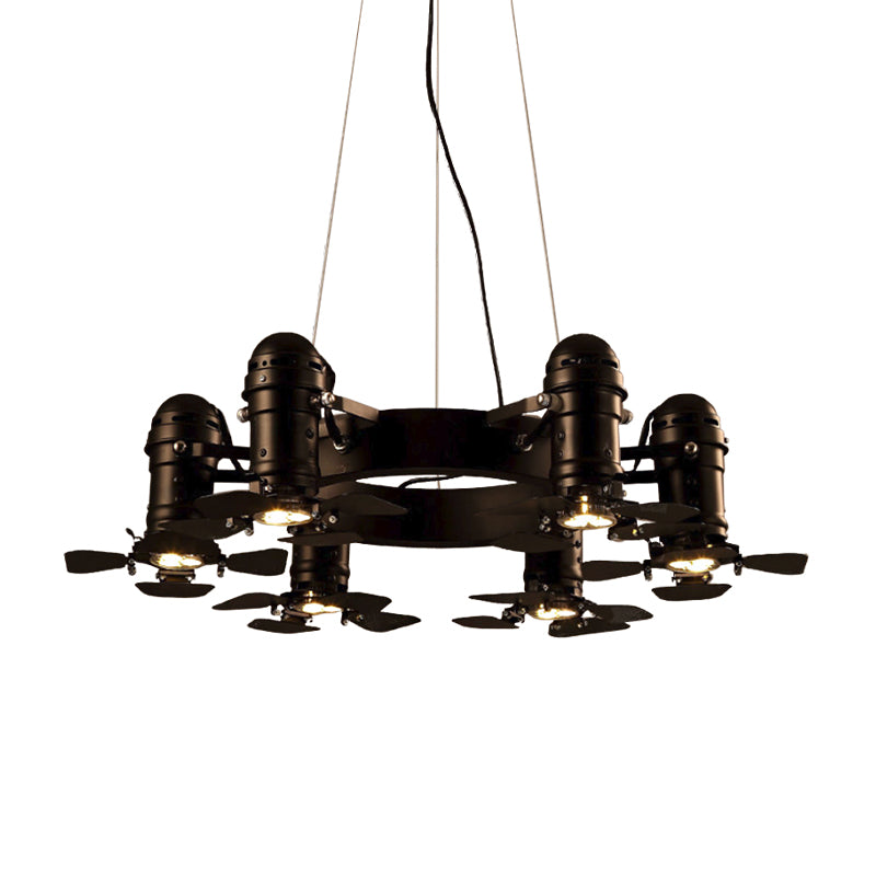 Metallic Black Finish Hanging Light Fixture Shaded 6 Lights Vintage Style Chandelier Light Fixture