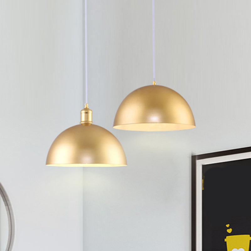 Metallic Golden Pendant Lighting Dome Shade 1 Bulb Vintage Industrial Hanging Lamp, 12/16 Inch Width