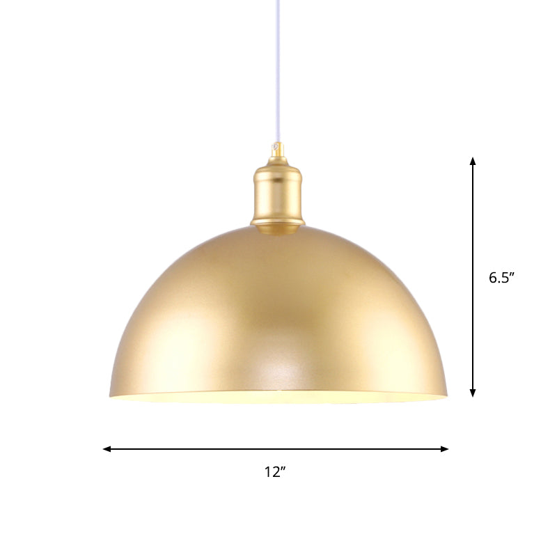 Luce a ciondolo dorato metallico tonalità cupola 1 lampadina vintage lampada sospesa industriale, larghezza 12/16 pollici