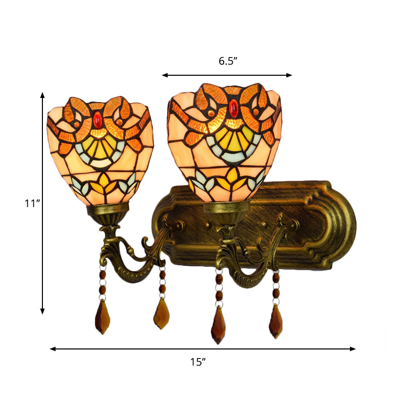 Stained Glass Victorian Designed Wall Light Bookstore 2 Lights Tiffany Wall Lamp with Agate