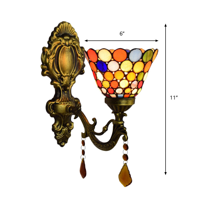 Glass Dot Bell Wall Light with Agate 1 Head Tiffany Moroccan Wall Sconce in Antique Brass for Stair