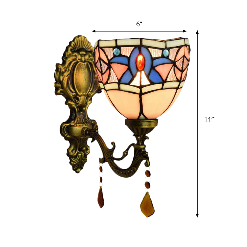 Stained Glass Bowl Wall Sconce Bedroom 1 Bulb Tiffany Classic Wall Lamp in White with Agate