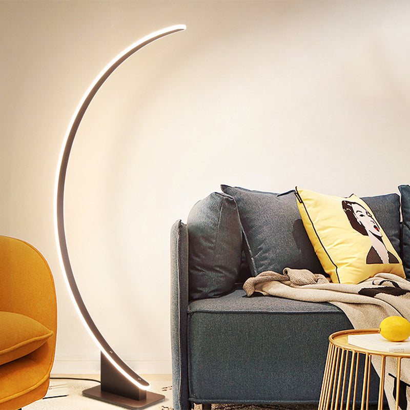 White/Coffee Arch Floor Lamp Minimalist LED Metal Floor Standing Lighting in Warm/White Light for Bedroom