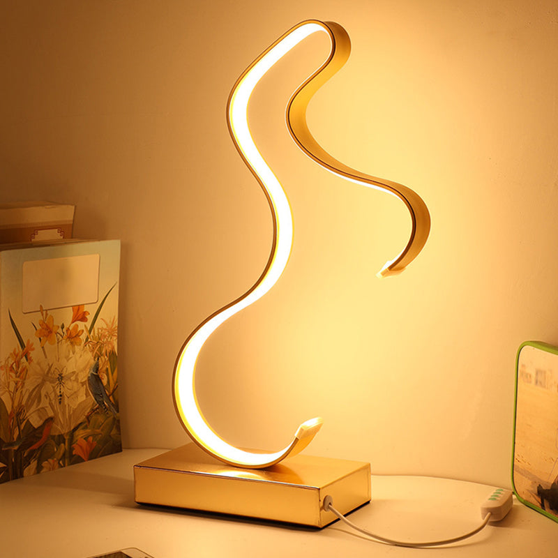 Black/Gold Horsey Shape Table Light Modern LED Metal Task Lighting with Rectangle Pedestal