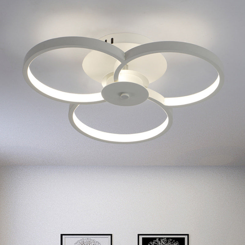 18"/21.5" W Flower Metal Semi Flush Light Simple Black/White LED Close to Ceiling Lamp in Warm/White/Natural Light