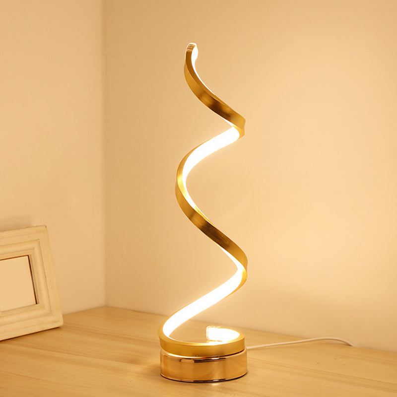 Spiral Ribbon Metal Table Lamp Simplicity Black/White/Gold LED Task Lighting with Circle Pedestal in Warm/White Light