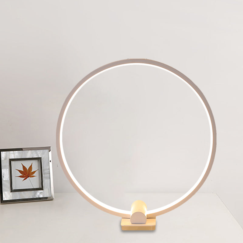 Annular Task Lamp Minimalism Metallic White/Coffee LED Reading Table Lighting in Warm/White Light