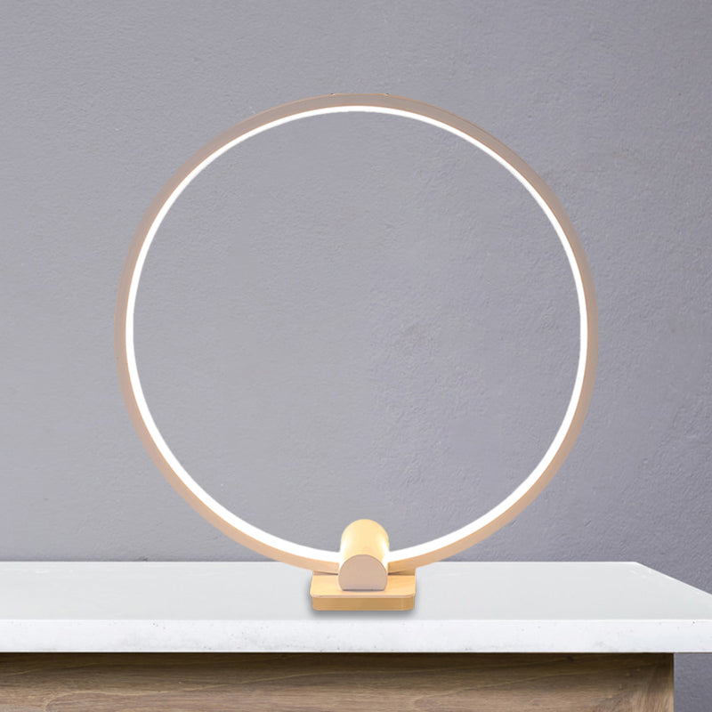 Annular Task Lamp Minimalism Metallic White/Coffee LED Reading Table Lighting in Warm/White Light