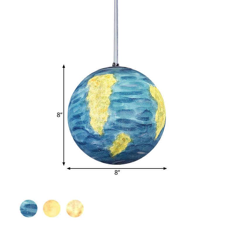 1 Light Dining Room Pendant Lamp Creative Yellow/Orange/Blue Suspended Lighting Fixture with Planet Resin Shade