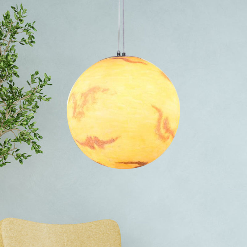 1 Light Dining Room Pendant Lamp Creative Yellow/Orange/Blue Suspended Lighting Fixture with Planet Resin Shade