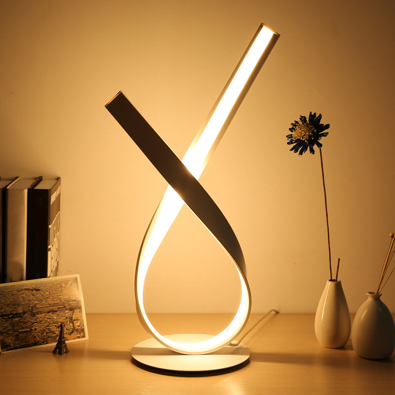 Ribbon Symbol Task Lamp Minimalist Metallic LED Bedside Night Table Light in White