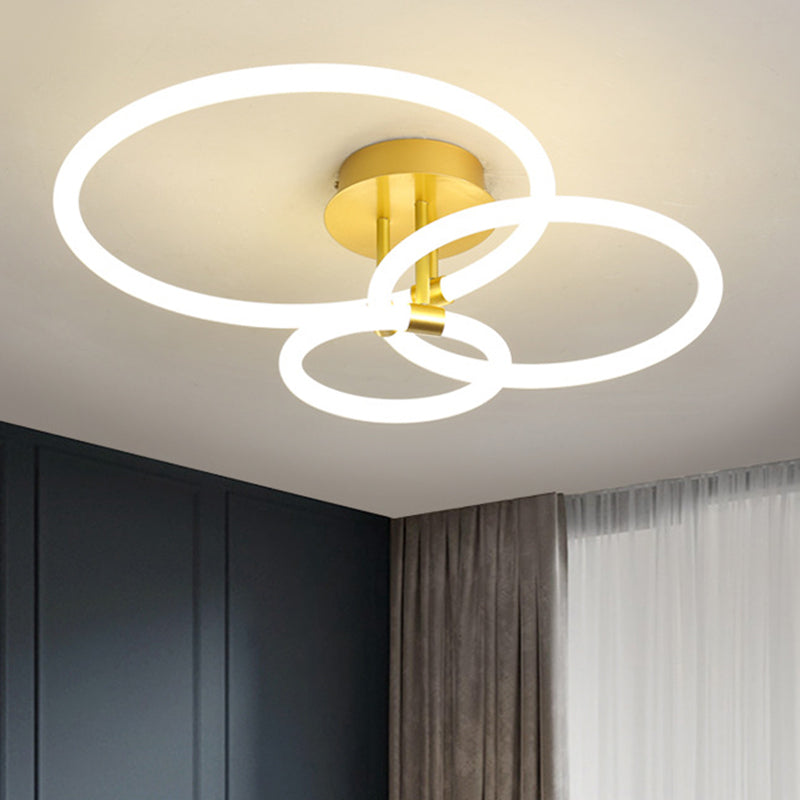 Cerchio acrilico semifulto moderno moderno 23 "/34.5" Luce a soffitto in ottone a LED in luce calda/bianca