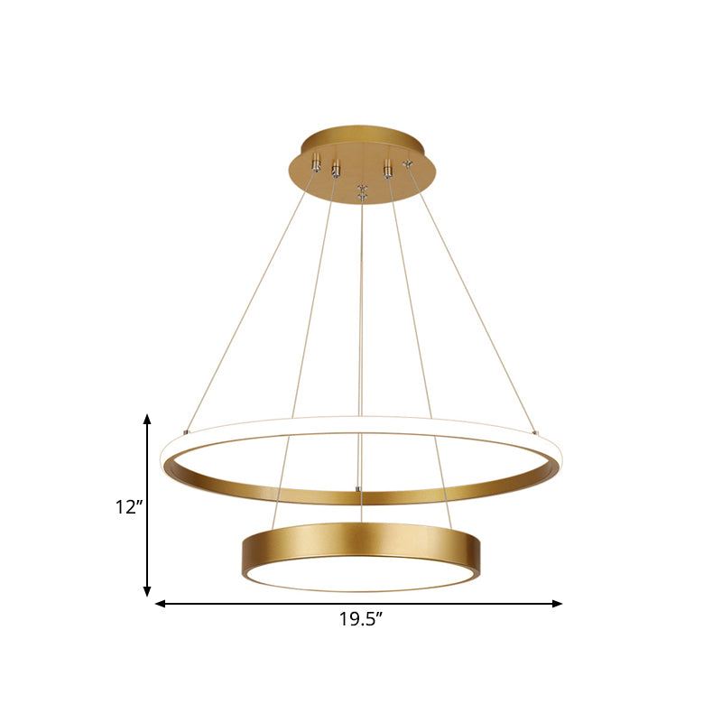 Lampe à chute métallique à 2 niveaux LED Minimaliste LED Éclairage de lustre en or dans la lumière chaude / blanche