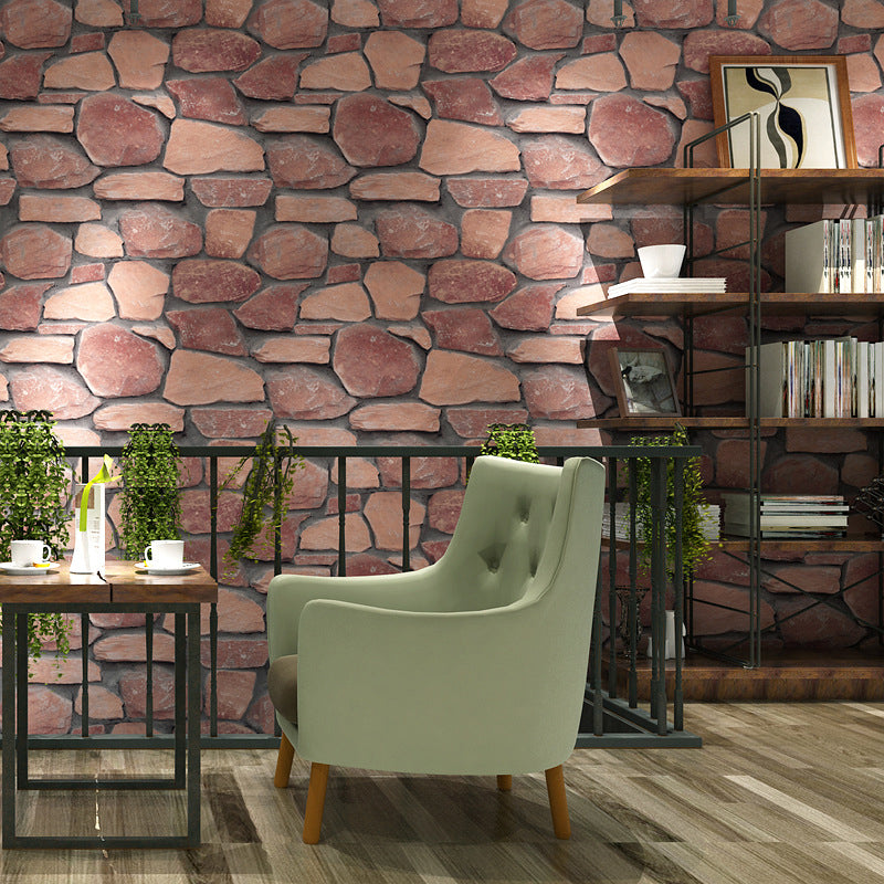 Non-Pasted 33'L x 20.5"W Nostalgic Stone Pattern Wallpaper for Dining Room and Restaurant