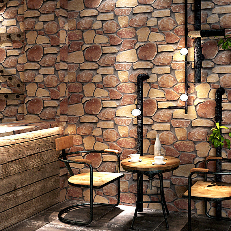 Non-Pasted 33'L x 20.5"W Nostalgic Stone Pattern Wallpaper for Dining Room and Restaurant