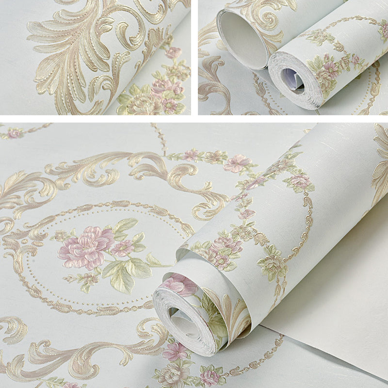 Pastel Color 3D Embossed Flower Decorative Non-Pasted Wallpaper, 33' x 20.5"