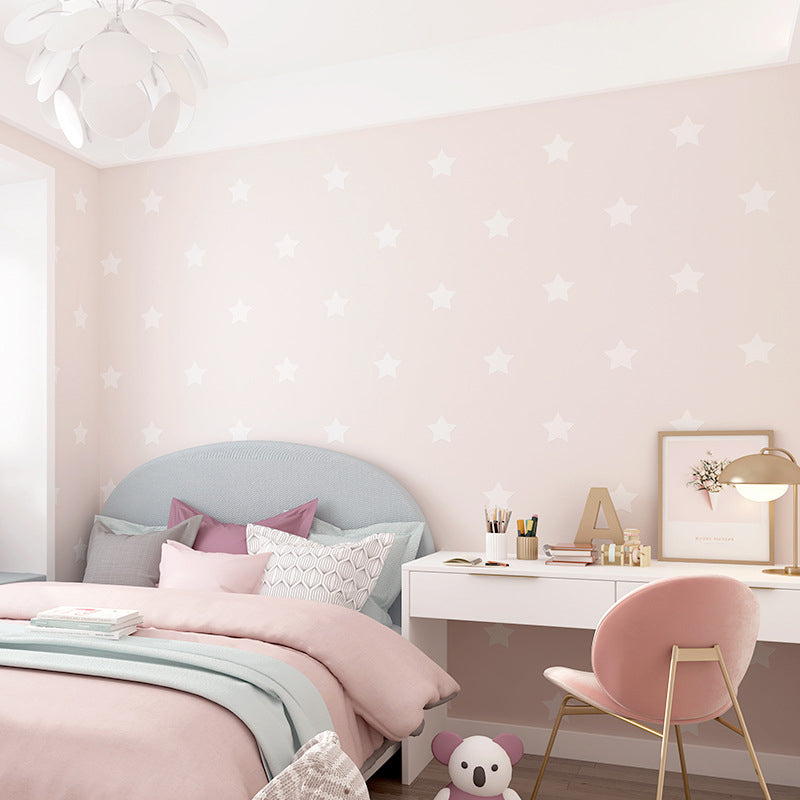 Non-Pasted Wallpaper for Girl with Pastel Color Simple Star, 33'L x 20.5"W