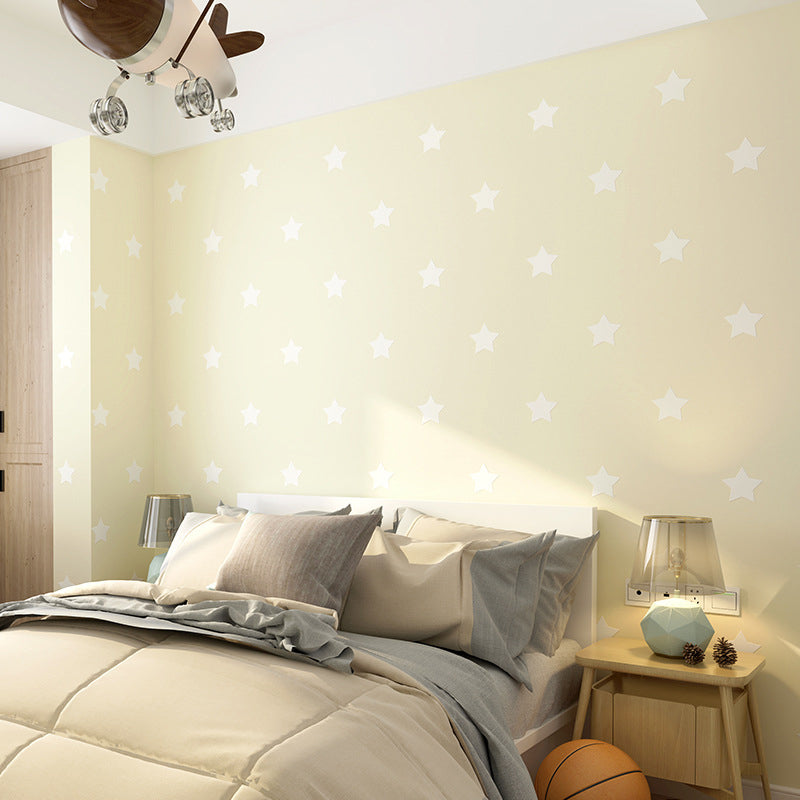 Non-Pasted Wallpaper for Girl with Pastel Color Simple Star, 33'L x 20.5"W