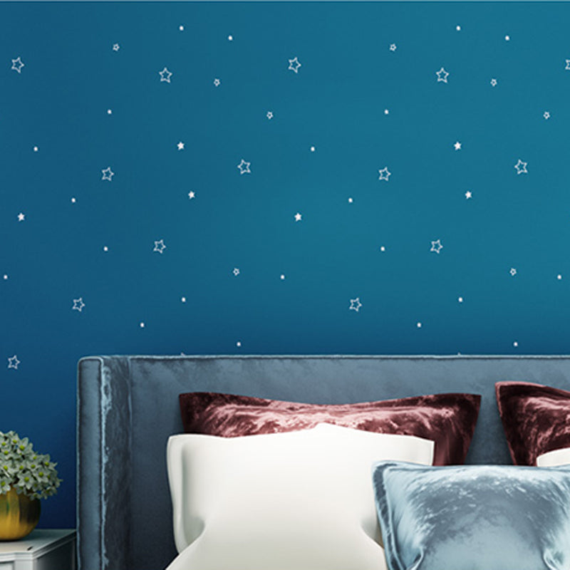 23.5"W x 33'L Contemporary Minimalist Star Design Self-Adhesive Wallpaper in Blue for Kids' Room