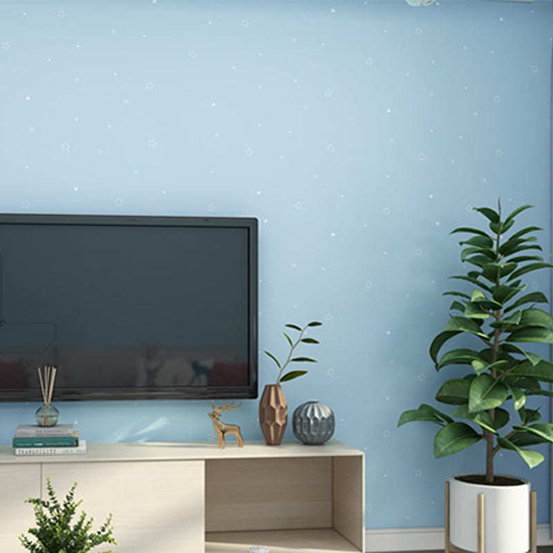 23.5"W x 33'L Contemporary Minimalist Star Design Self-Adhesive Wallpaper in Blue for Kids' Room