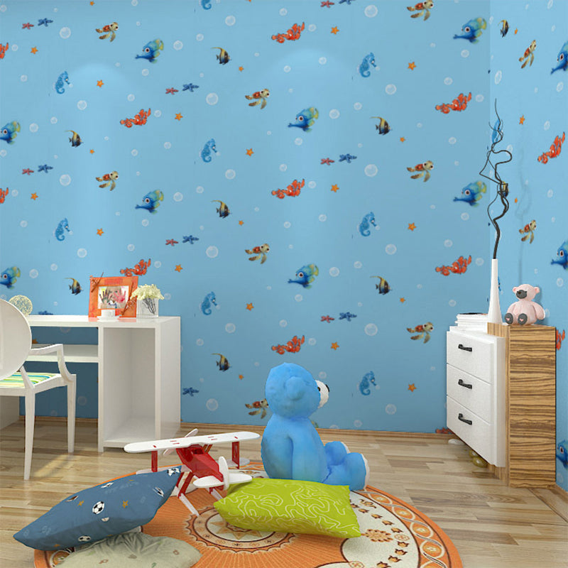 Mediterranean Wall Decor Underwater Animal Non-Pasted Wallpaper for Children, 20.5" by 33'