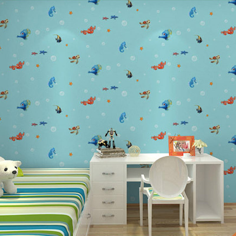 Mediterranean Wall Decor Underwater Animal Non-Pasted Wallpaper for Children, 20.5" by 33'