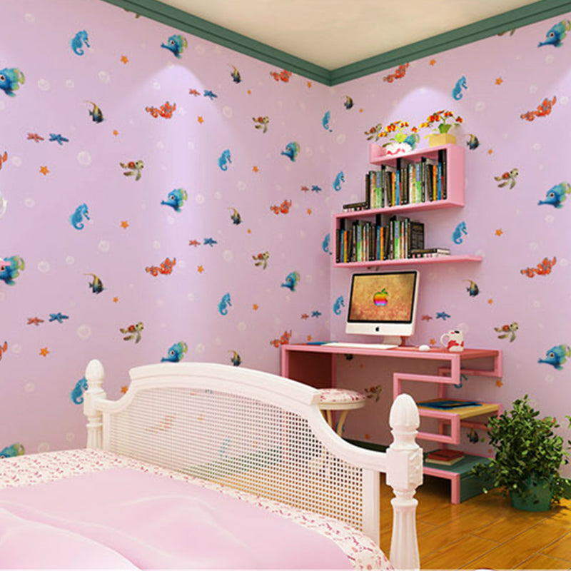 Mediterranean Wall Decor Underwater Animal Non-Pasted Wallpaper for Children, 20.5" by 33'