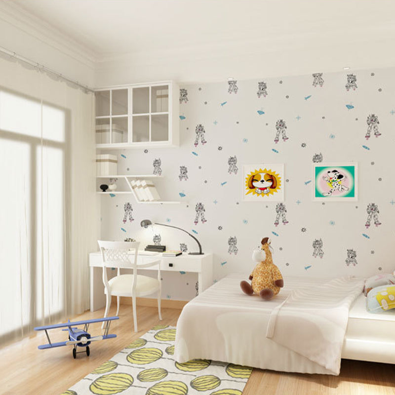 Non-Pasted Wallpaper with Cartoon Robot and Astronaut Pattern for Boys, 20.5 in x 33 ft