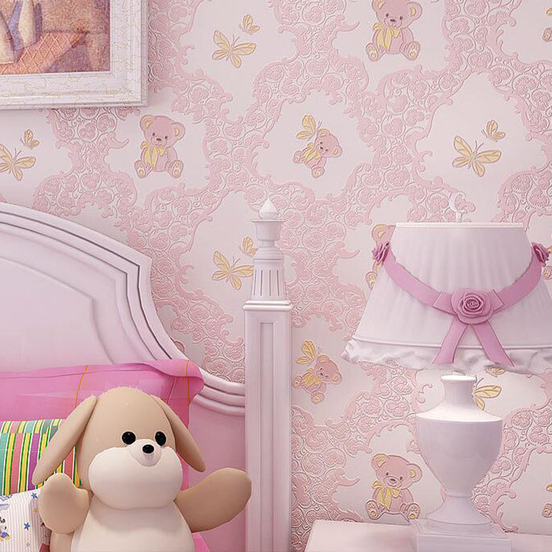 Natural Color Cartoon Bear Non-Pasted Wallpaper for Girls' Bedroom, 20.5 in x 33 ft