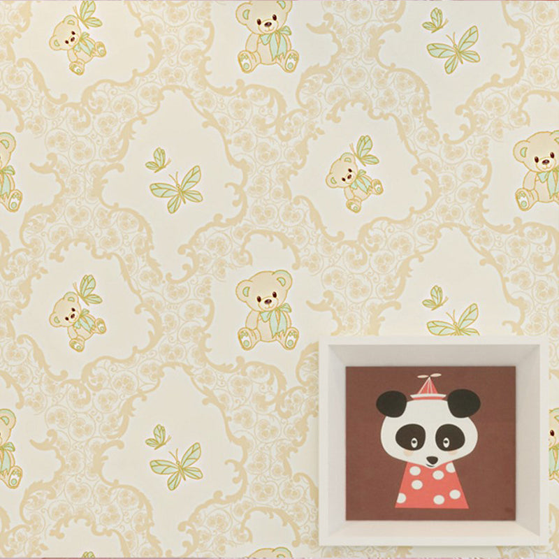 Natural Color Cartoon Bear Non-Pasted Wallpaper for Girls' Bedroom, 20.5 in x 33 ft