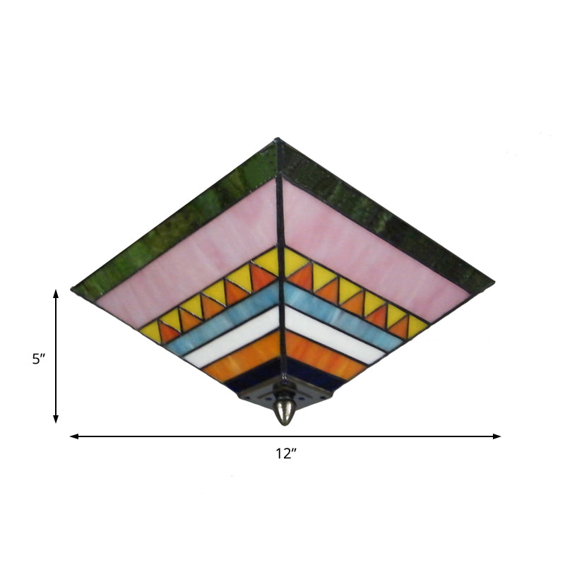 Mehrfarbige Pyramide Unterputzdecke Licht Handwerker gebeizt Glas 2 Bulben Flush mount Licht für Foyer