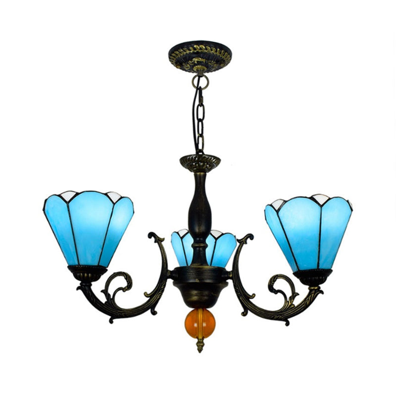 Sky Blue Conic Shape Chandelier Vintage Vintage Verre 3 LIXS LUMIÈRE DÉCORATIVE POUR LE SOIR