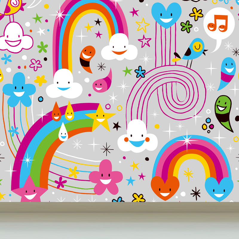 Cartoon Patterned Mural Wallpaper Non-Woven Washable Multicolored Art for Kids Bedroom