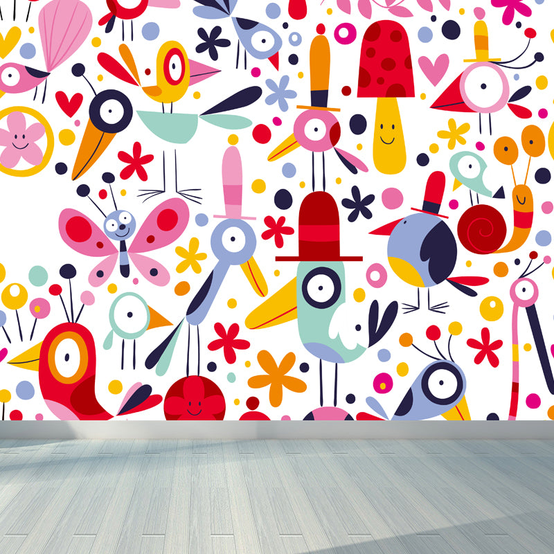 Colorful Flower Print Mural Decal Moisture Resistant Cartoon Nursery Wall Covering