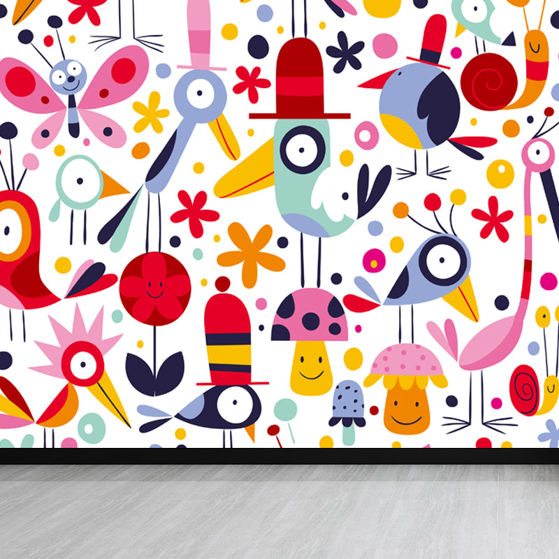 Colorful Flower Print Mural Decal Moisture Resistant Cartoon Nursery Wall Covering