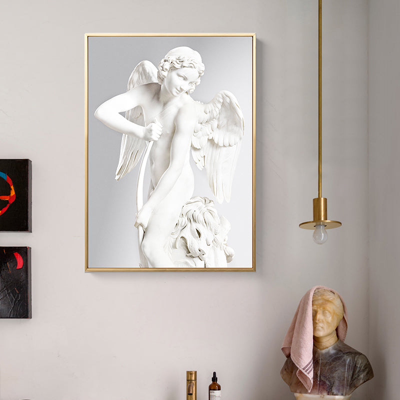 Light Color Angel Sculpture Art Print Figure Modern Textured Canvas for Living Room