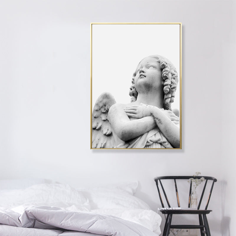 Light Color Angel Sculpture Art Print Figure Modern Textured Canvas for Living Room