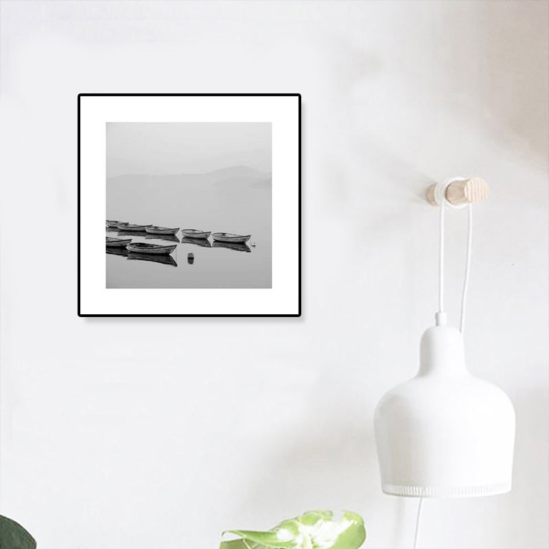 Textured Grey Canvas Modern Style Photograph Print Boat on the River Wall Art Decor