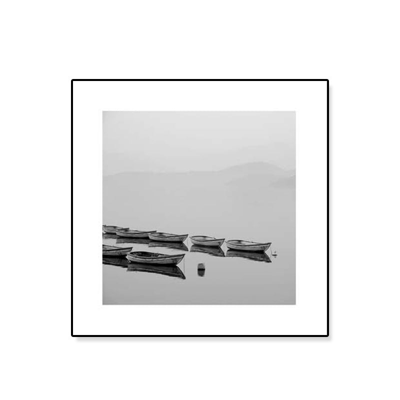 Textured Grey Canvas Modern Style Photograph Print Boat on the River Wall Art Decor