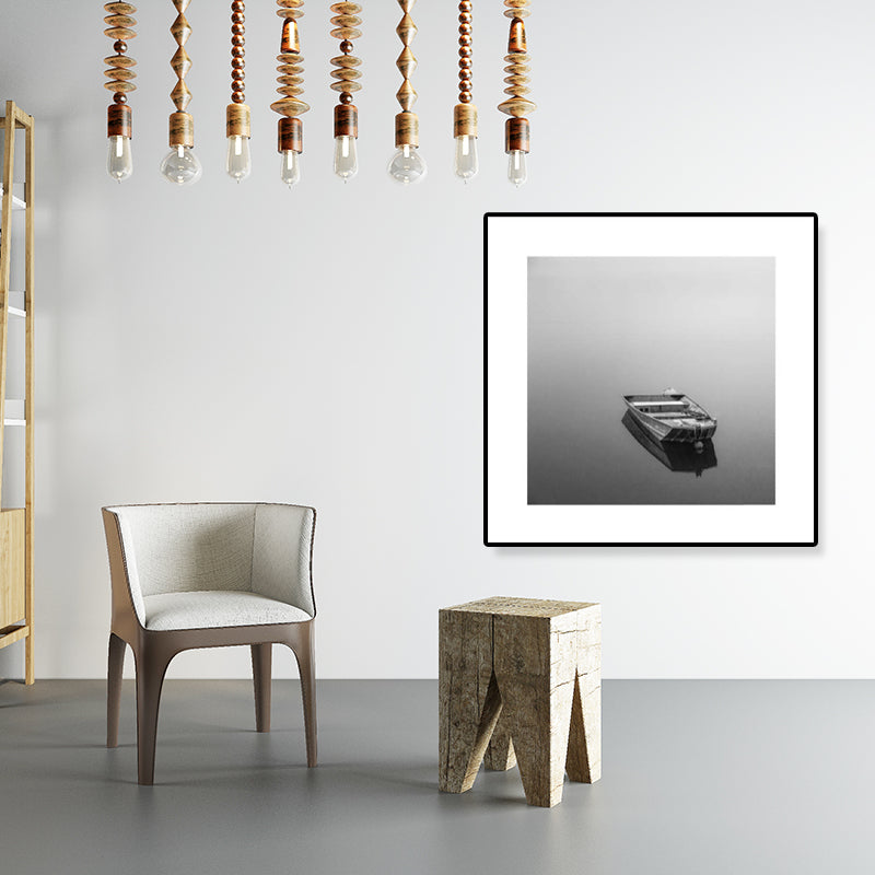 Textured Grey Canvas Modern Style Photograph Print Boat on the River Wall Art Decor