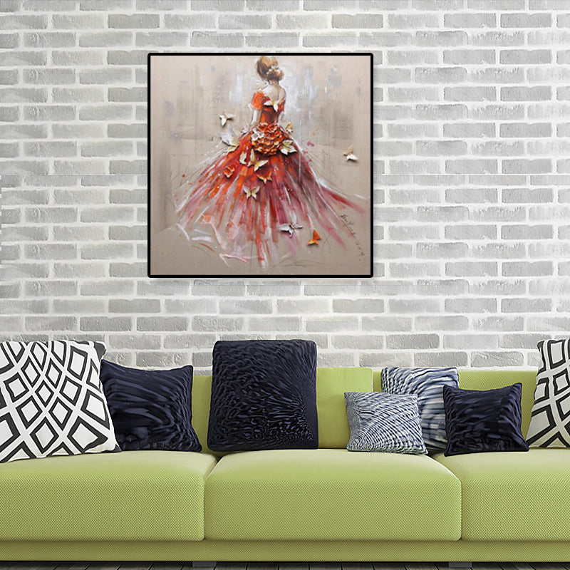 Glam Canvas Print Soft Color Dressing Girl Wall Art Decor, Multiple Sizes Available