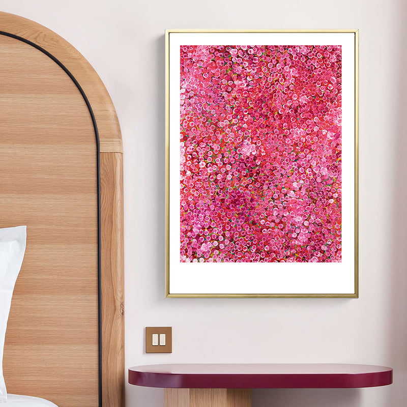 Country Illustration Flowers Art Print Canvas Textured Pink Wall Decor for Hallway