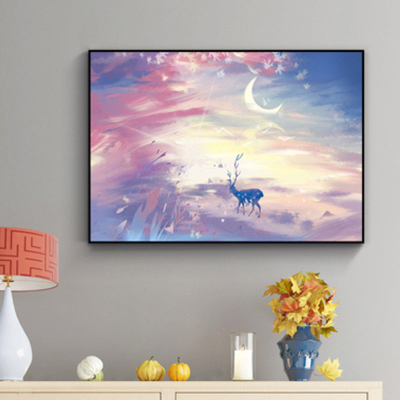 Children's Art Wild Deer Canvas Print Light Color Textured Wall Decor for Living Room